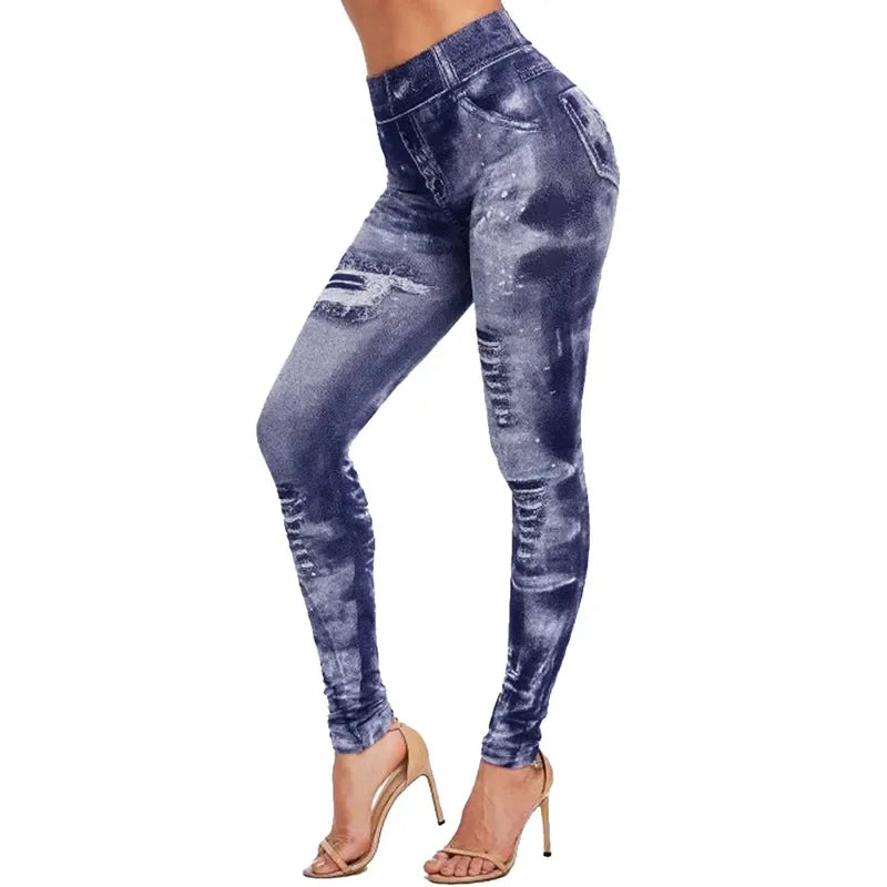 Ladie's Imitation Jean Leggings Stretch High Waist - various colours - sizes S - XXL
