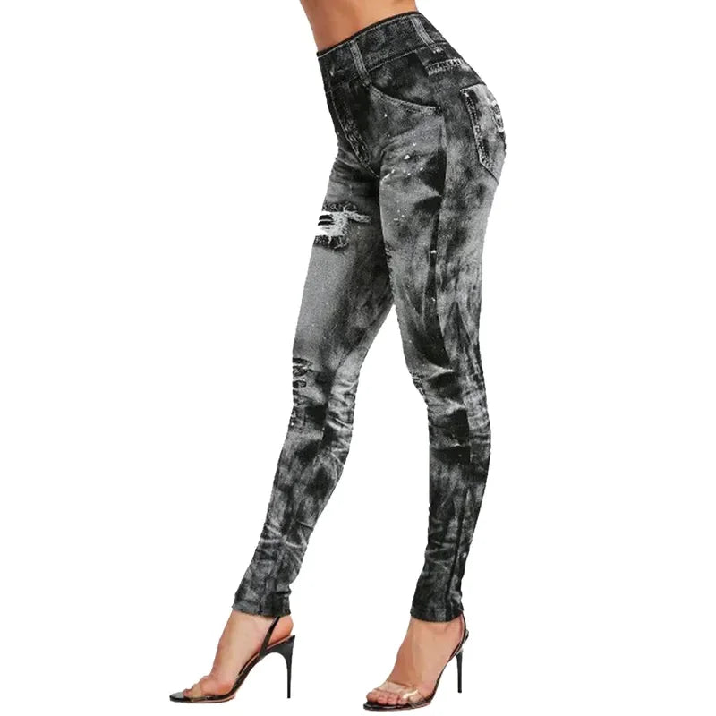 Ladie's Imitation Jean Leggings Stretch High Waist - various colours - sizes S - XXL