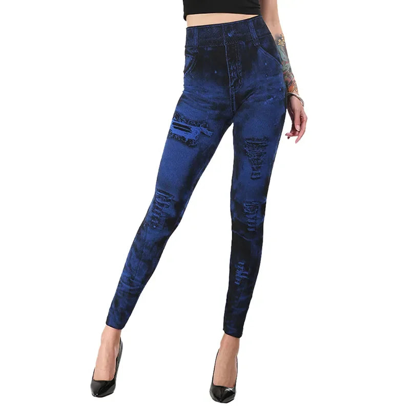 Ladie's Imitation Jean Leggings Stretch High Waist - various colours - sizes S - XXL