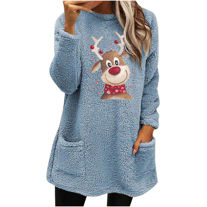 Christmas Fleece Jumper with Pockets - Reindeer - Various Colours