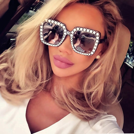 Ladies Vintage Oversized Square Rhinestone Sunglasses - various colours