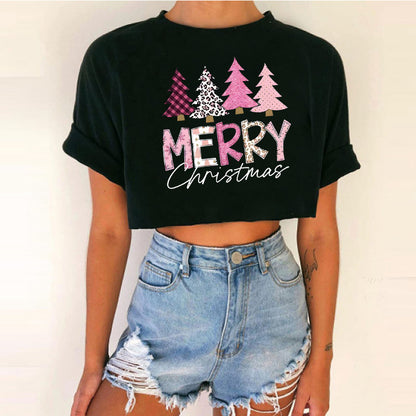Women's Cropped Christmas T-Shirt - Various Styles