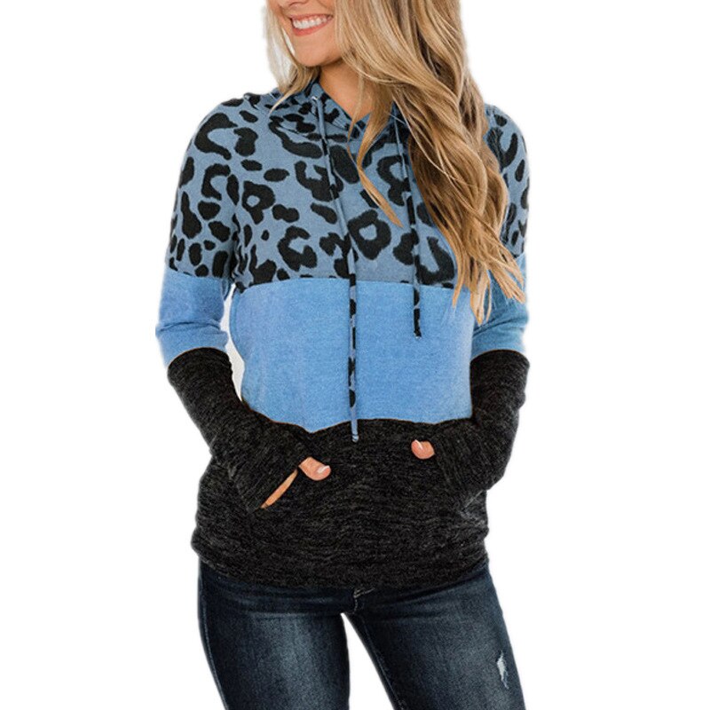 Women's Hoodie Sweatshirt - Leopard Print Detail - Various Colours