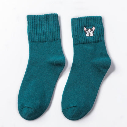 Cotton Socks Embroidery Dog