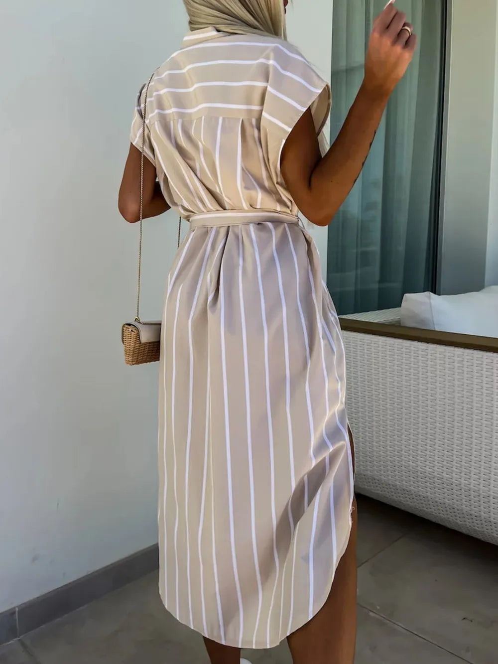 Women's Tie Waist Short Sleeve Dress