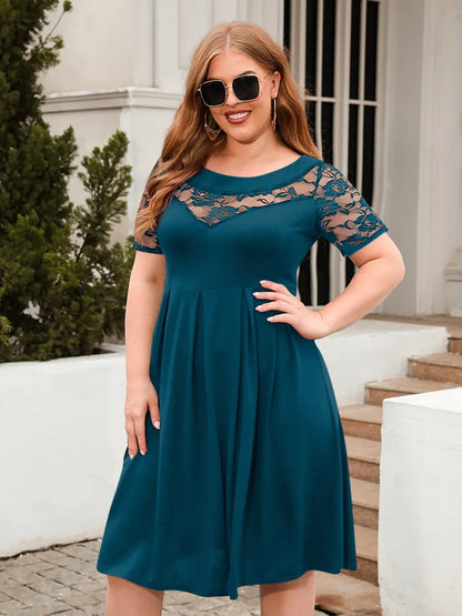 Women's Dress - Ruched Round Neck - Plus Size - Various Colours