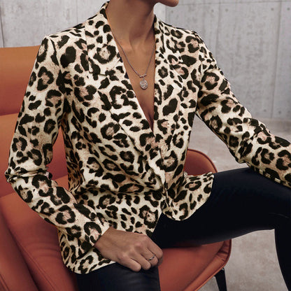 Leopard Print Single Breasted Blazer Jacket