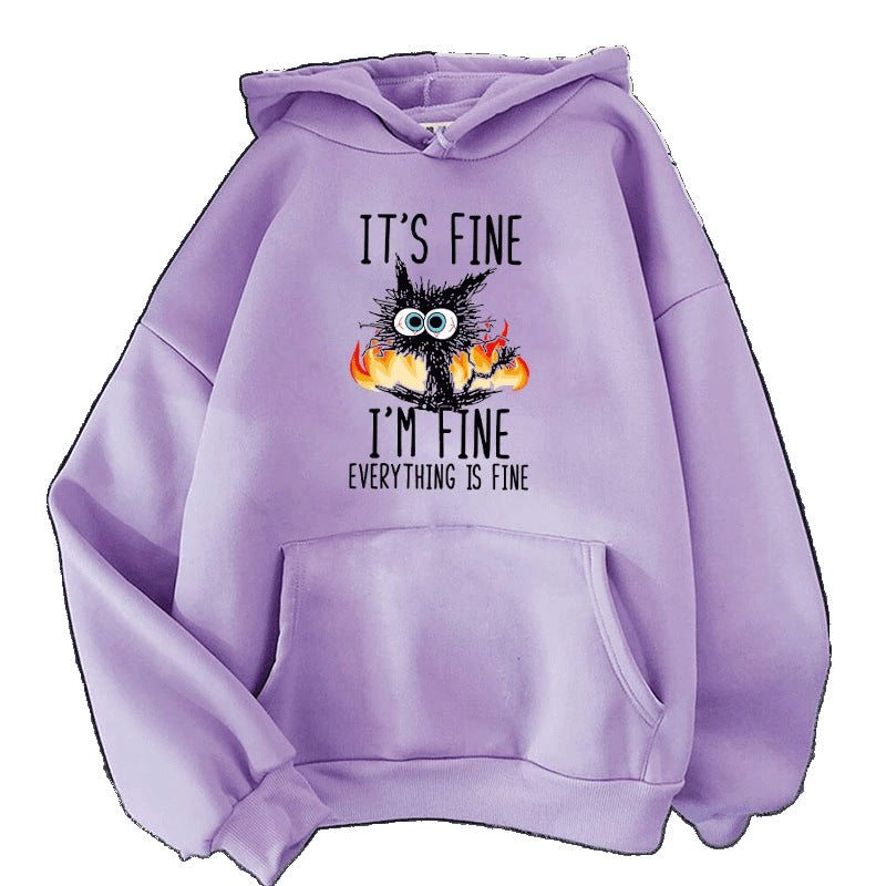 Unisex Hoodie - Cartoon Cat It's Fine - Various Colours - Up to 4XL