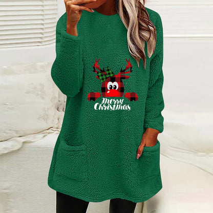 Christmas Fleece Jumper with Pockets - Christmas Deer - Various Colours