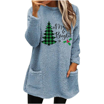 Christmas Fleece Jumper with Pockets - Merry & Bright - Various Colours