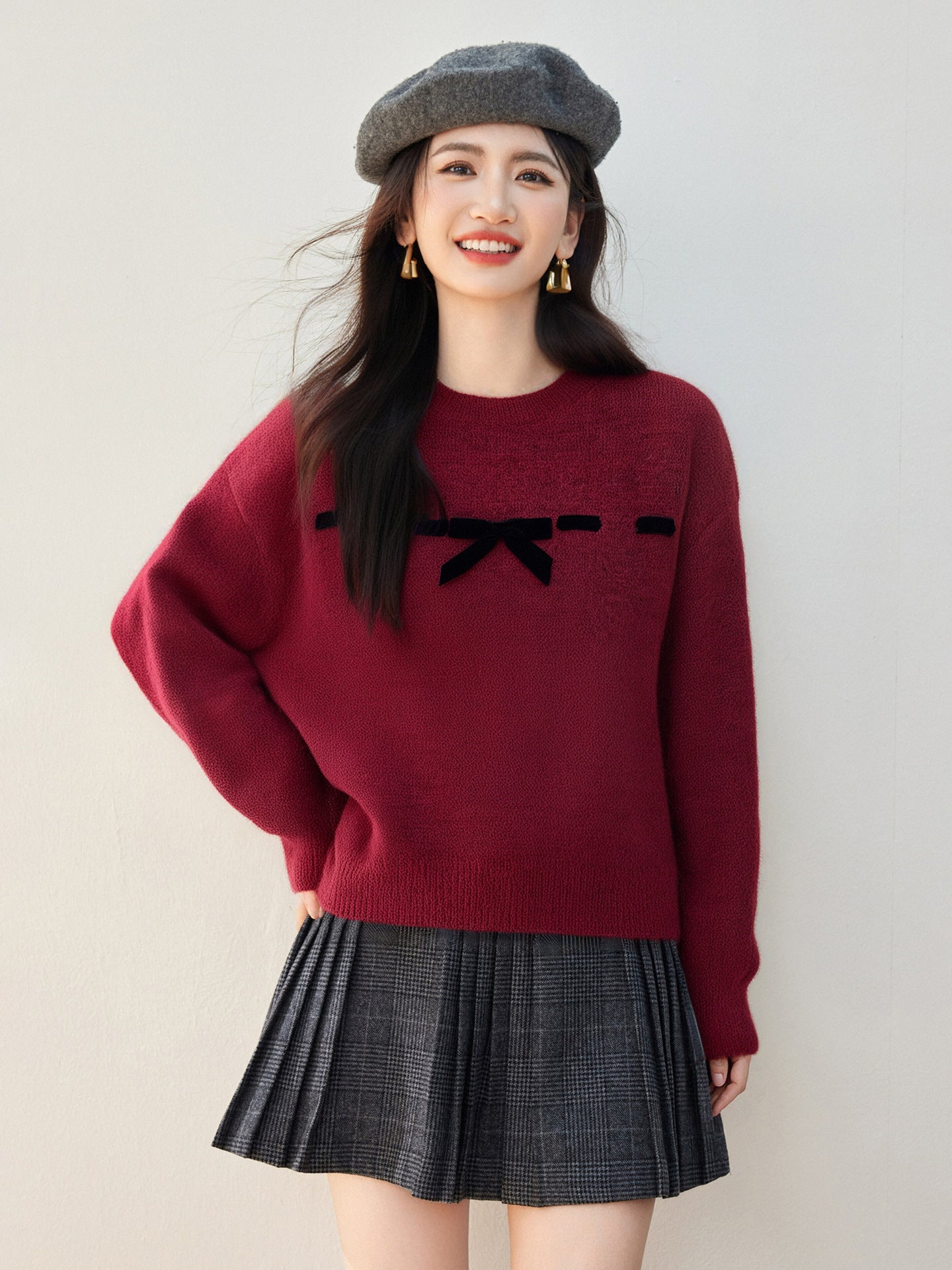 Women's Knitted Jumper Sweater with Bow