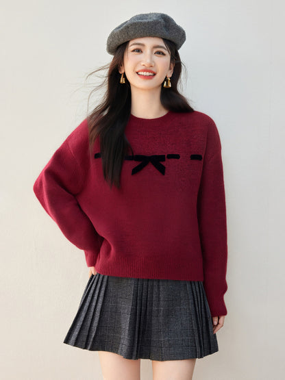 Women's Knitted Jumper Sweater with Bow