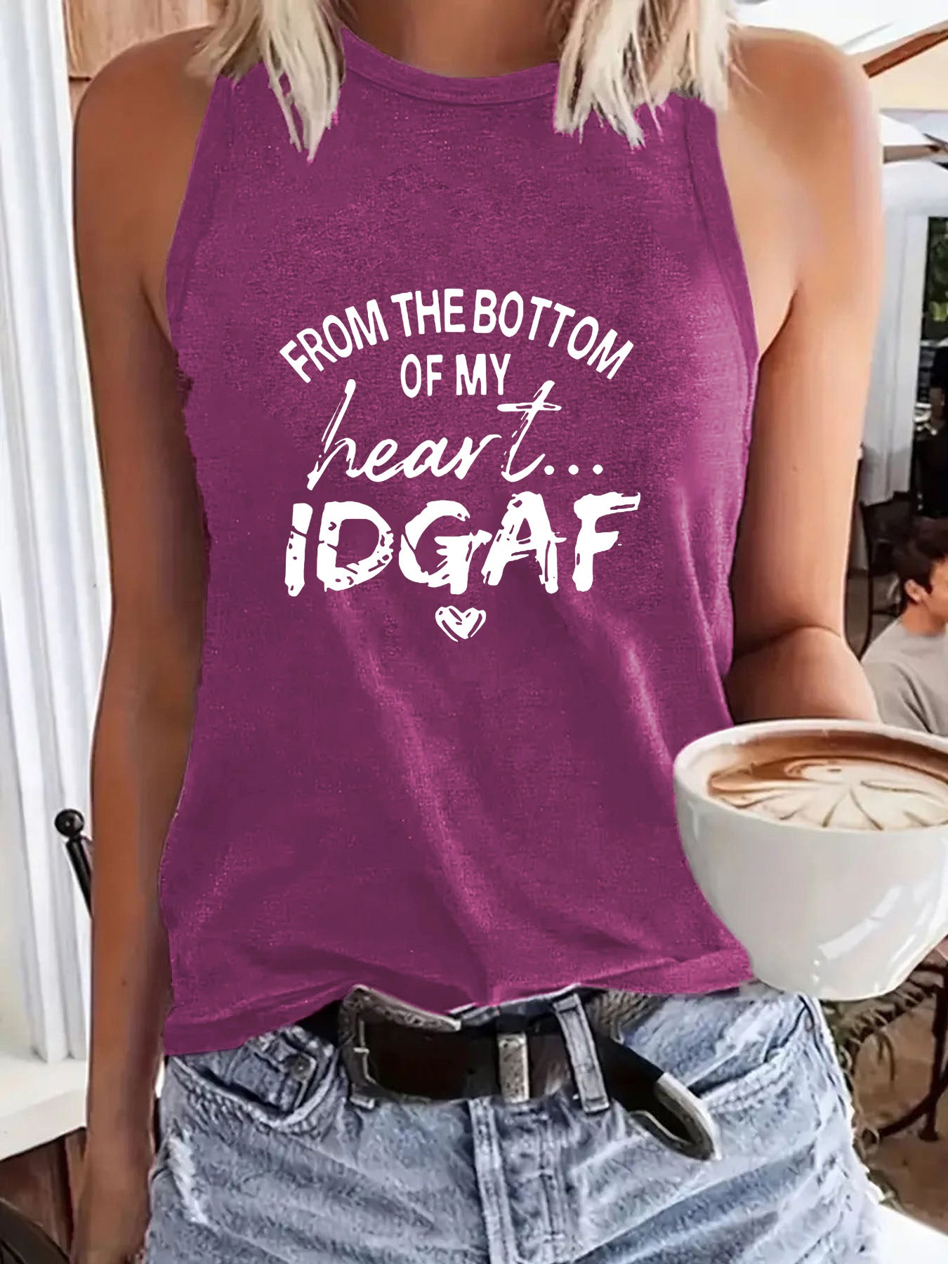 Ladies Printed Slogan Vest - IDGAF