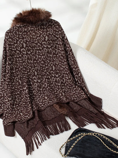 Leopard Open Front Long Sleeve Poncho - Various Colours