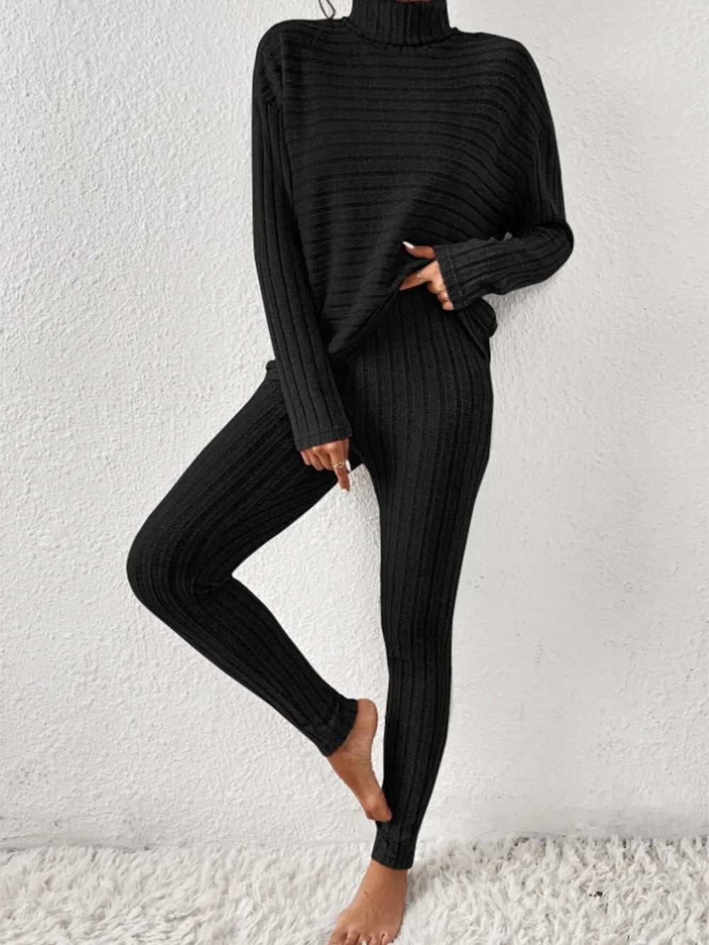 Women's Ribbed Turtleneck Loungewear Set - Various Colours