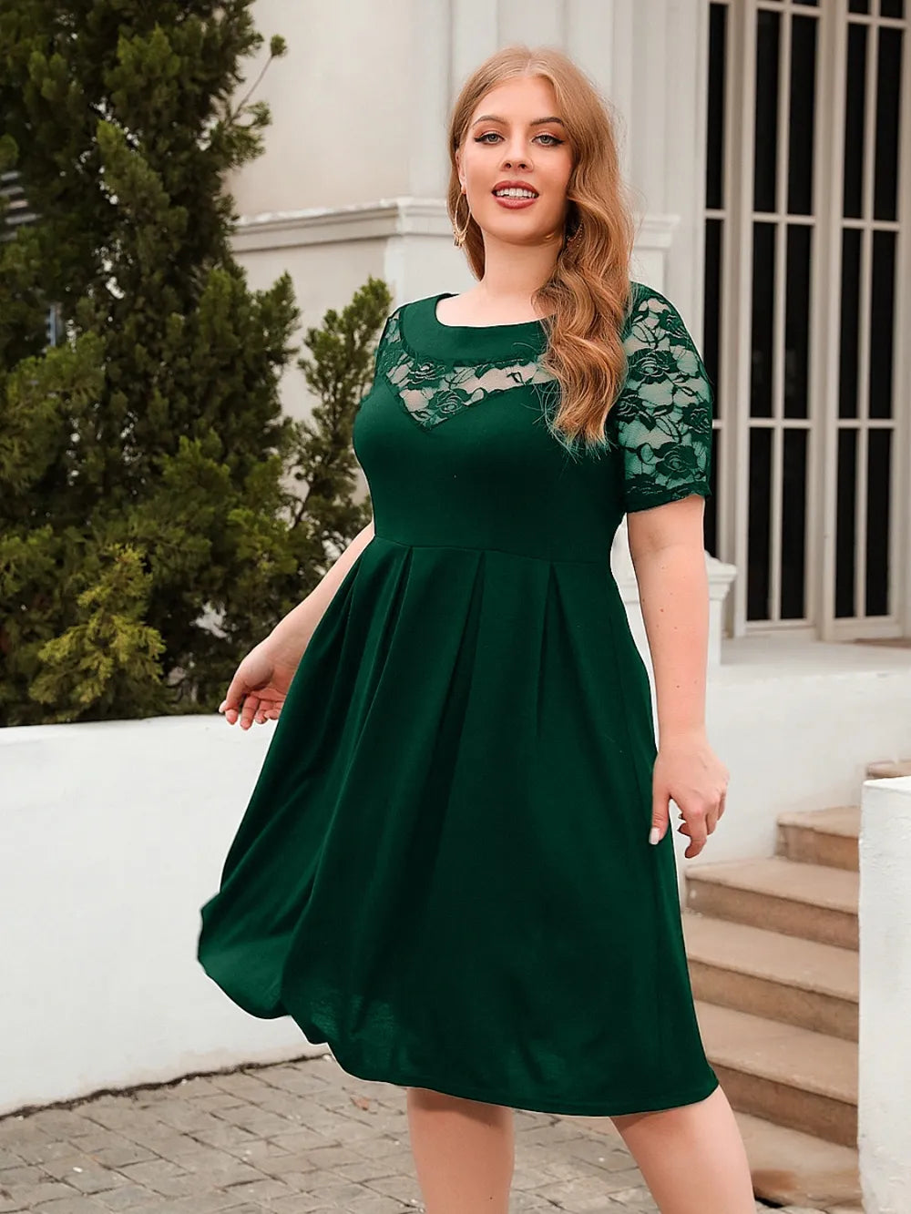 Women's Dress - Ruched Round Neck - Plus Size - Various Colours