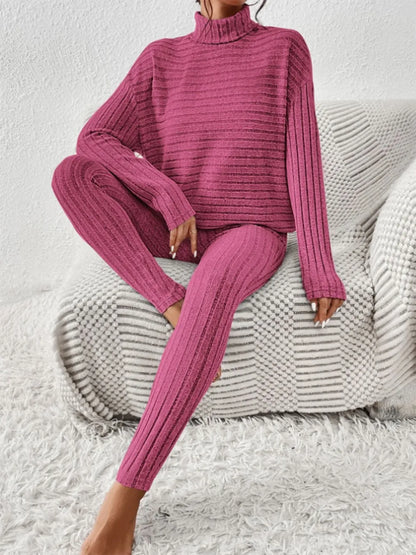 Women's Ribbed Turtleneck Loungewear Set - Various Colours