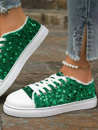 Sequin Round Toe Flat Trainer