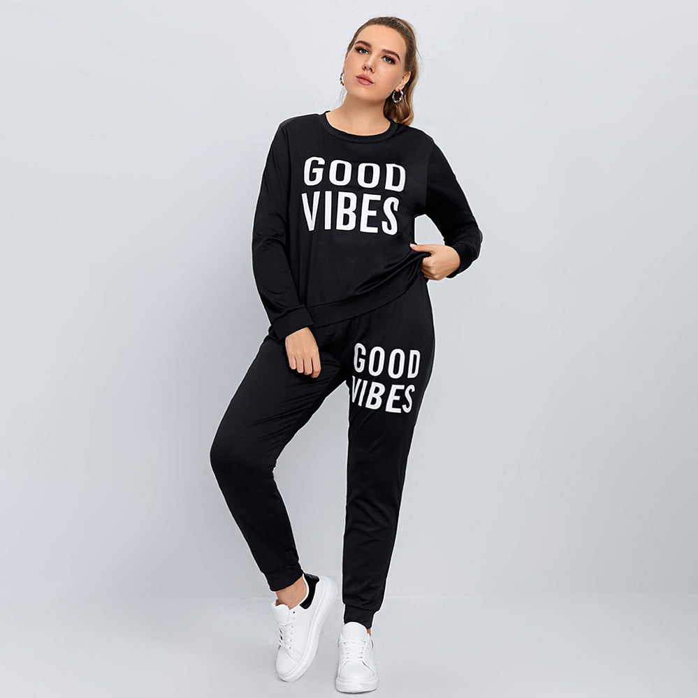 Women's Lounge Wear Set - Good Vibes - Plus Size Up To 4XL