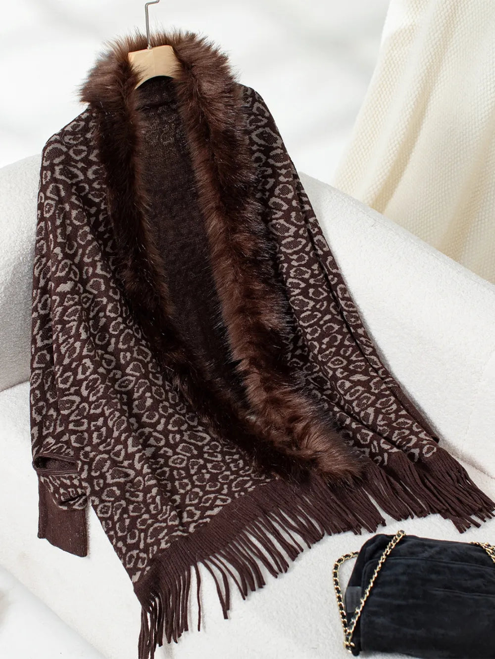 Leopard Open Front Long Sleeve Poncho - Various Colours