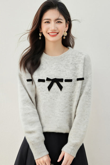 Women's Knitted Jumper Sweater with Bow