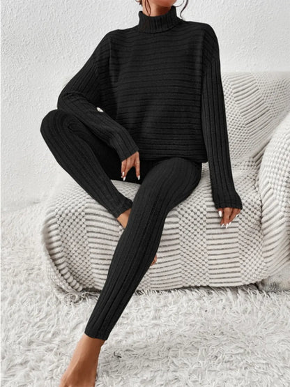 Women's Ribbed Turtleneck Loungewear Set - Various Colours