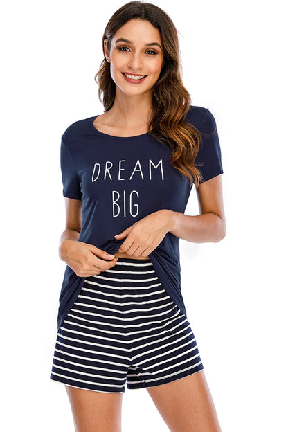 Women's Pyjama Set - Top & Short - Sleep/Dream Big Slogan
