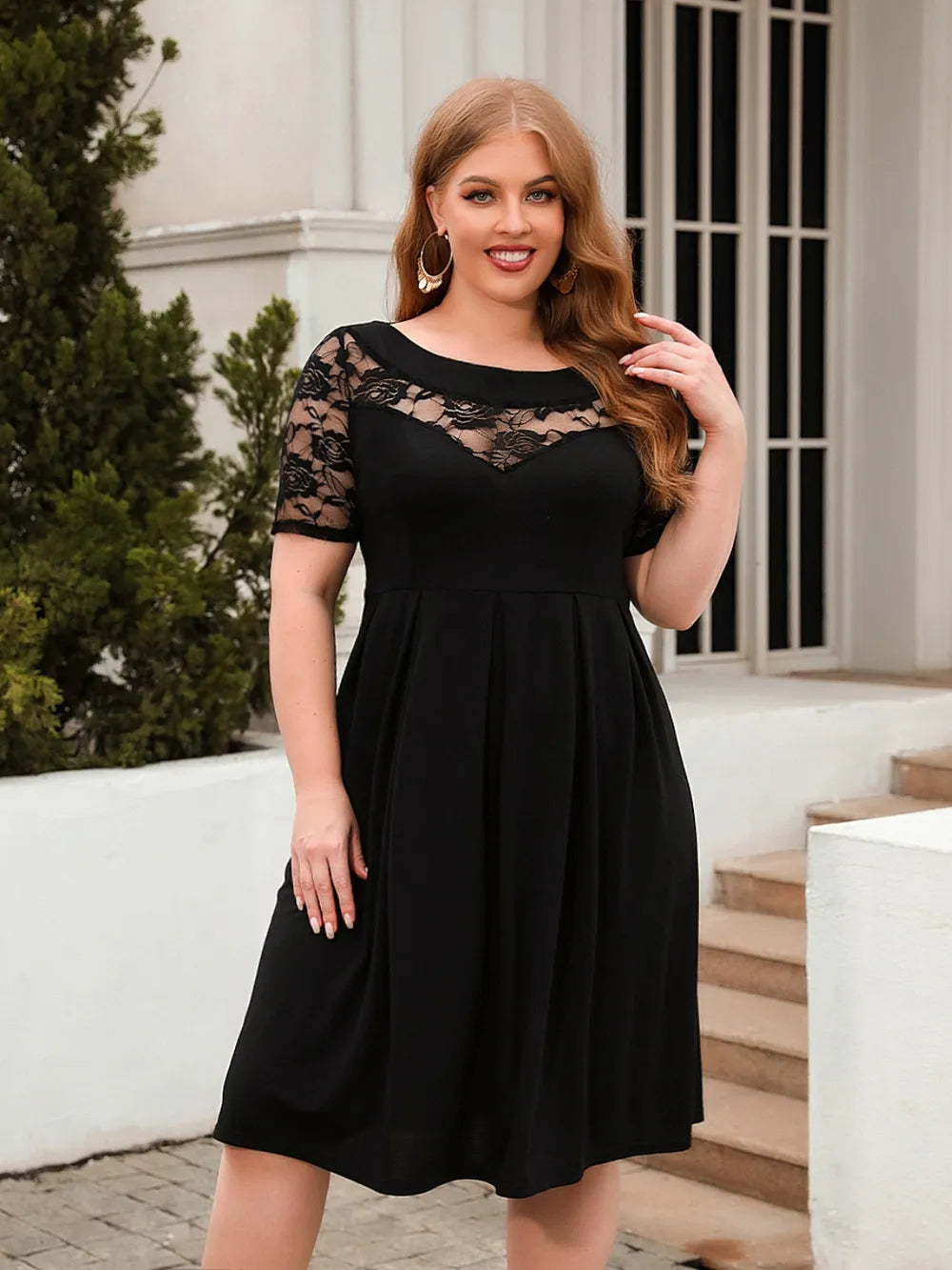 Women's Dress - Ruched Round Neck - Plus Size - Various Colours