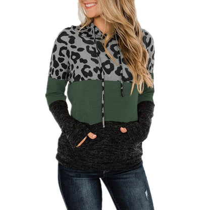 Women's Hoodie Sweatshirt - Leopard Print Detail - Various Colours