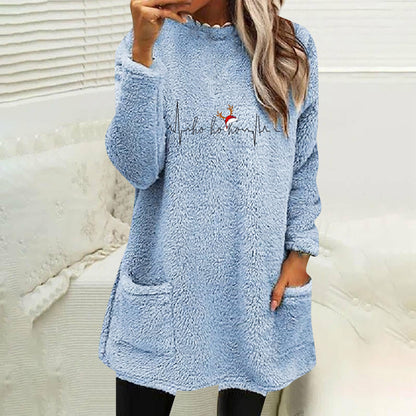 Christmas Fleece Jumper with Pockets - Deer - Various Colours