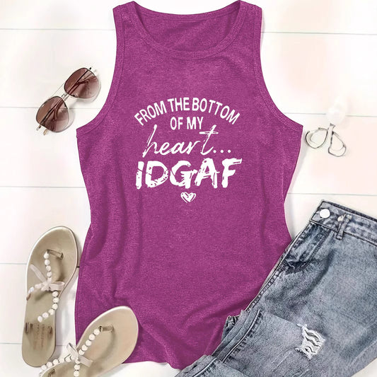 Ladies Printed Slogan Vest - IDGAF