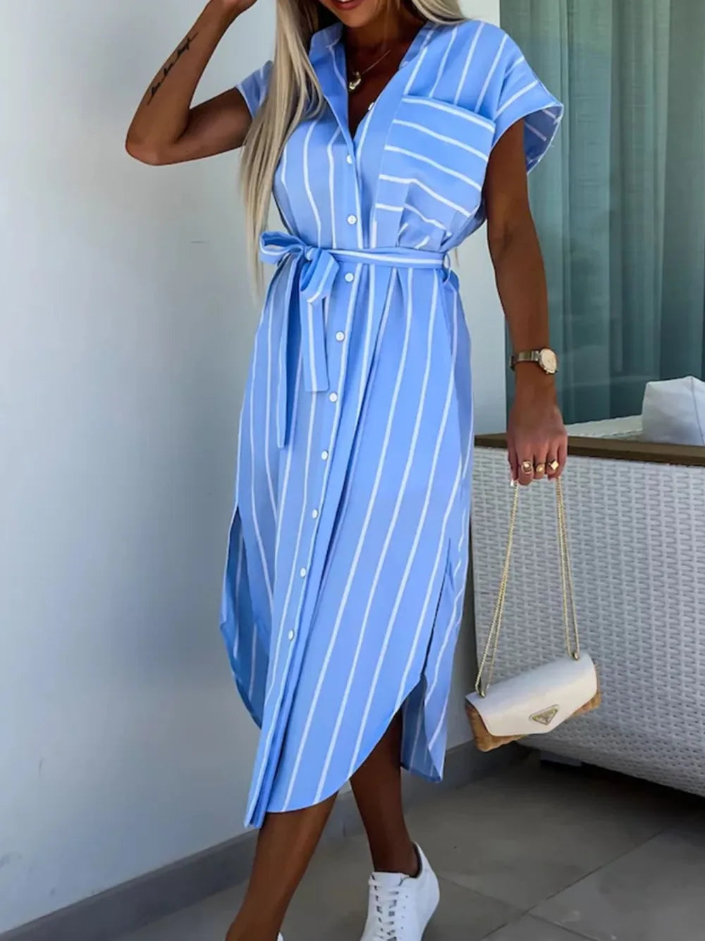 Women's Tie Waist Short Sleeve Dress