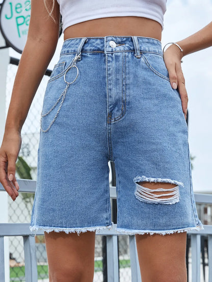 Women's Distressed Raw Hem Denim Shorts