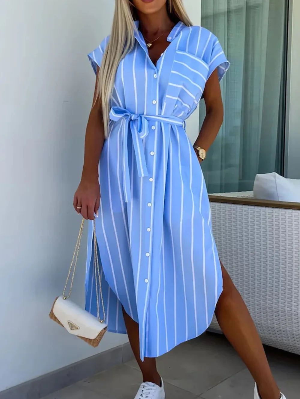 Women's Tie Waist Short Sleeve Dress