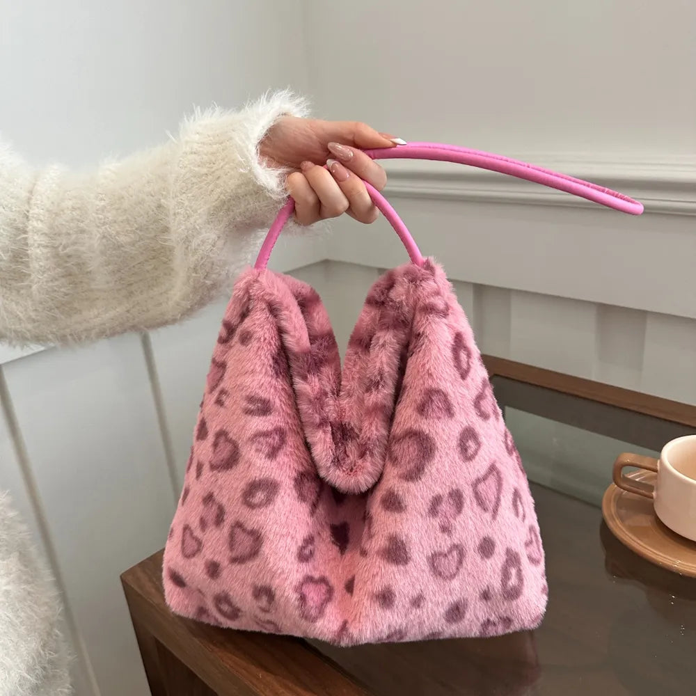 Leopard Print Furry Shoulder Bag