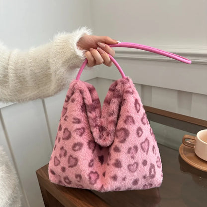 Leopard Print Furry Shoulder Bag