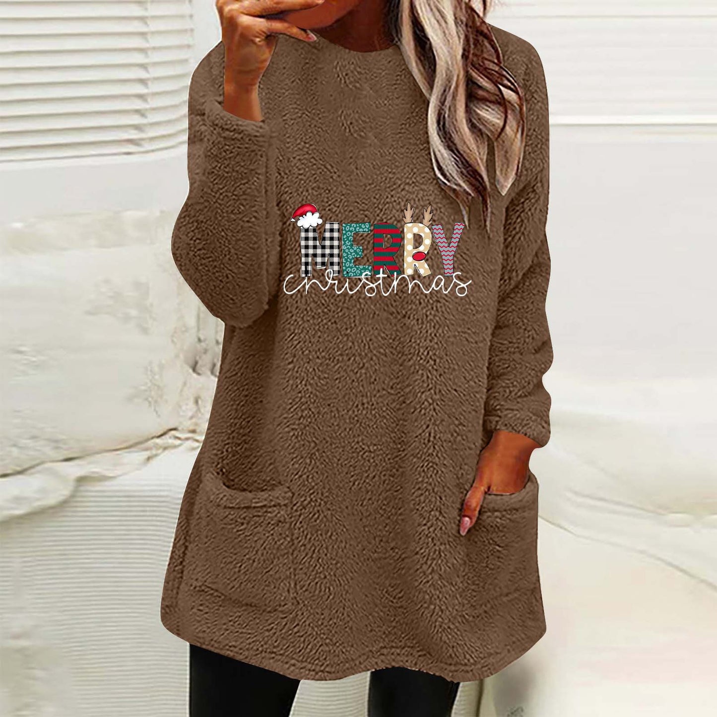 Christmas Fleece Jumper with Pockets - Merry Christmas - Various Colours