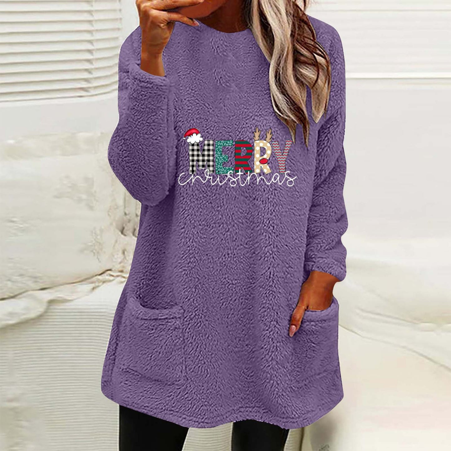 Christmas Fleece Jumper with Pockets - Merry Christmas - Various Colours