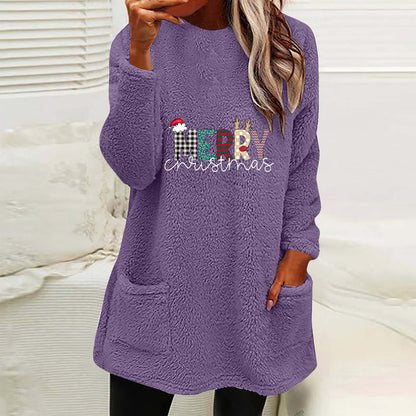 Christmas Fleece Jumper with Pockets - Merry Christmas - Various Colours