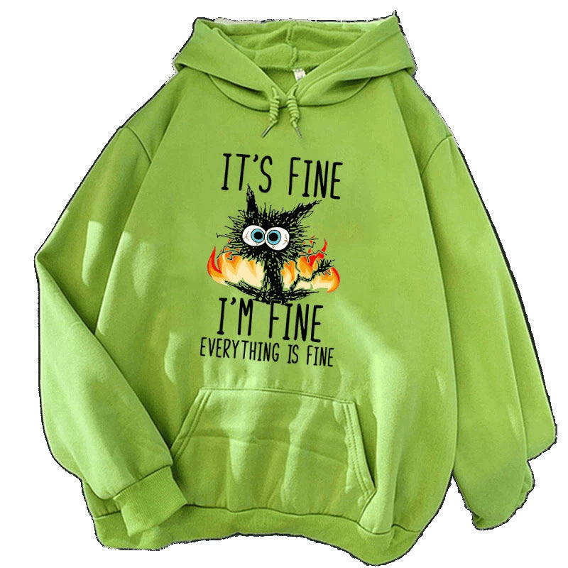 Unisex Hoodie - Cartoon Cat It's Fine - Various Colours - Up to 4XL