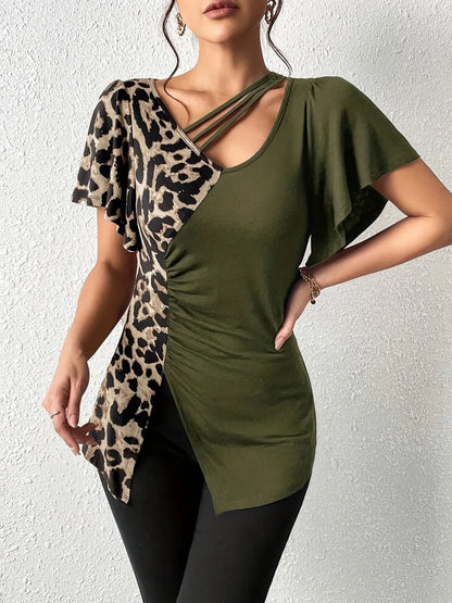 Women's Leopard Print Asymmetrical Top - Various Colours