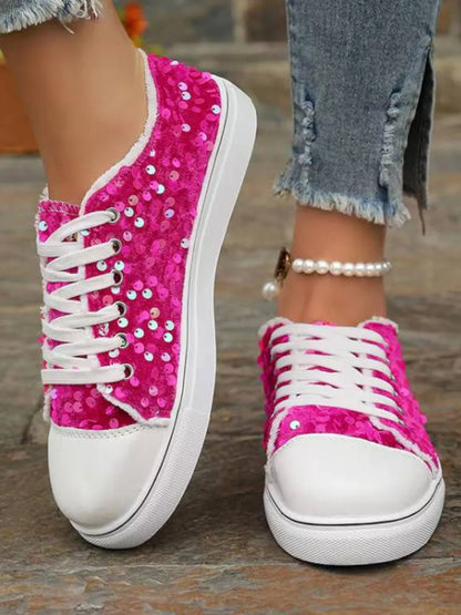 Sequin Round Toe Flat Trainer