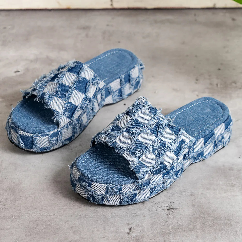 Women's Raw Hem Plaid Sandals
