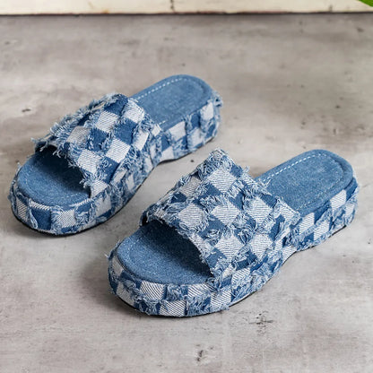 Women's Raw Hem Plaid Sandals