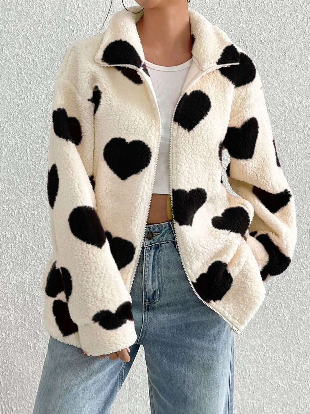 Valentines Inspired Fleece Jacket - Heart Print