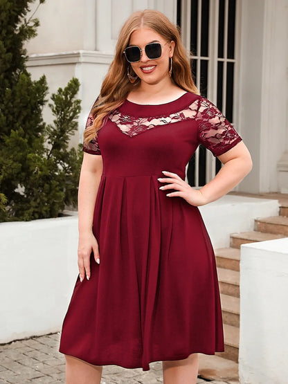 Women's Dress - Ruched Round Neck - Plus Size - Various Colours
