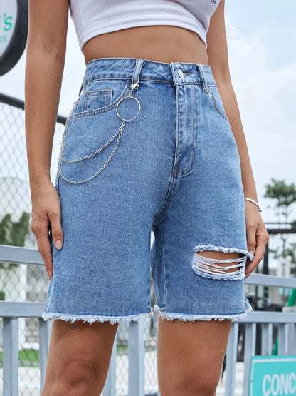 Women's Distressed Raw Hem Denim Shorts