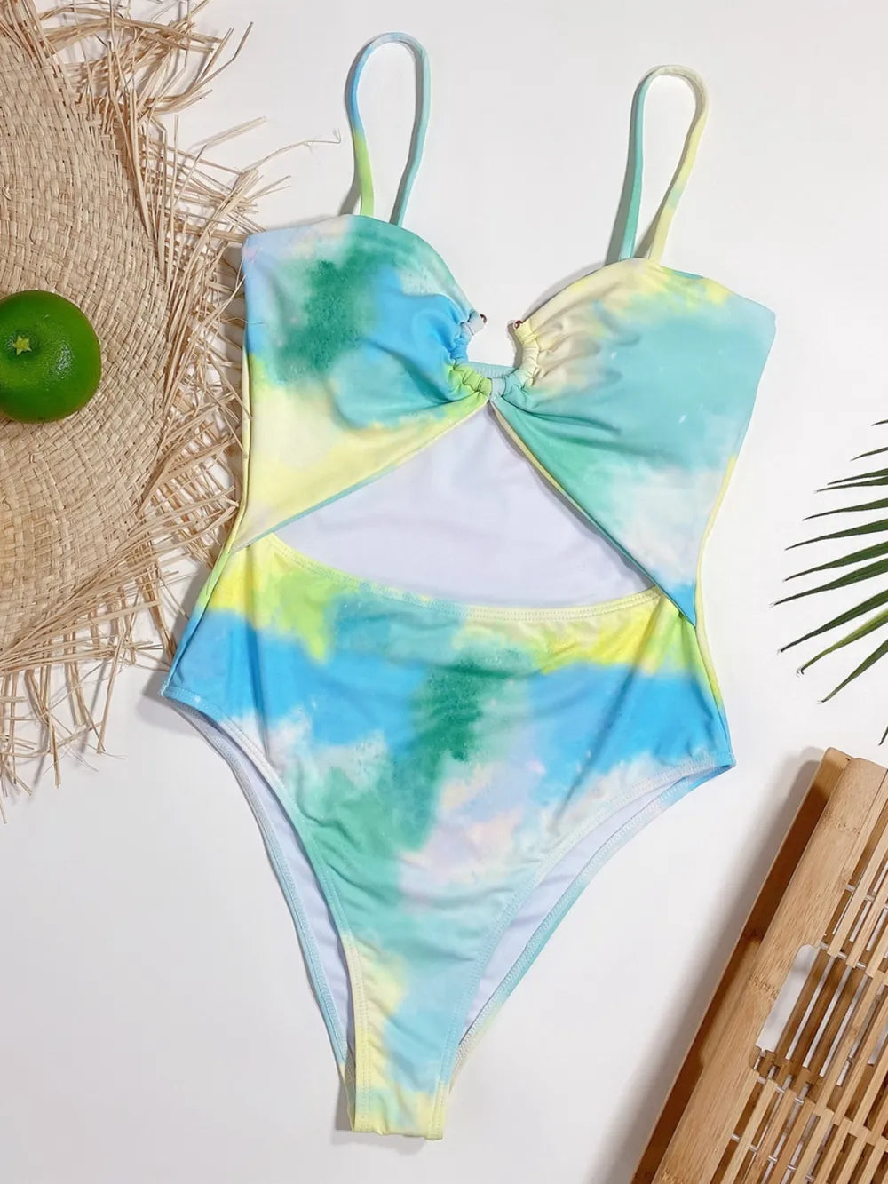 Women's Cutout Tie-Dye Spaghetti Strap One-Piece Swimsuit