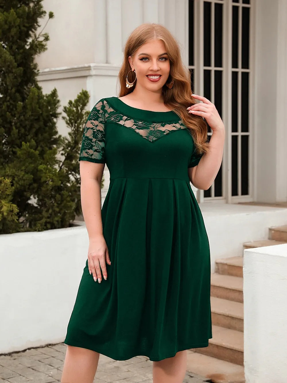 Women's Dress - Ruched Round Neck - Plus Size - Various Colours