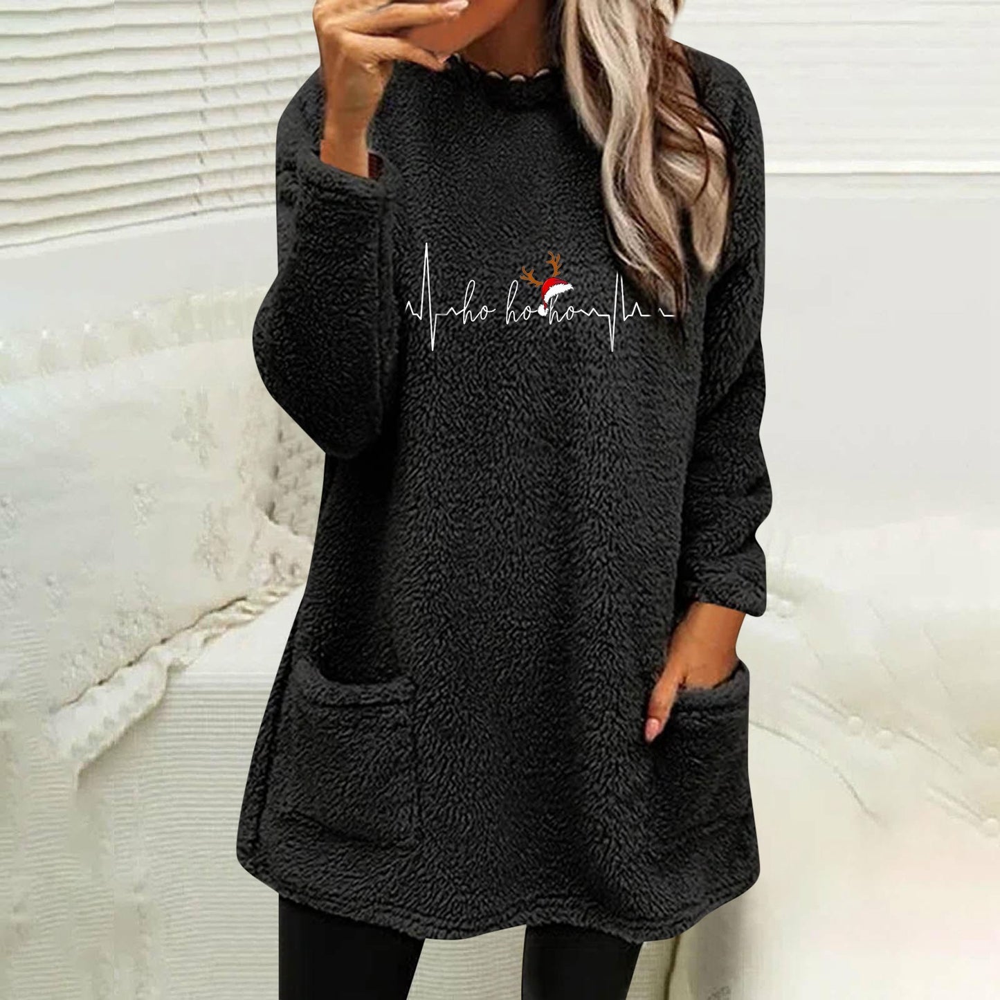 Christmas Fleece Jumper with Pockets - Deer - Various Colours